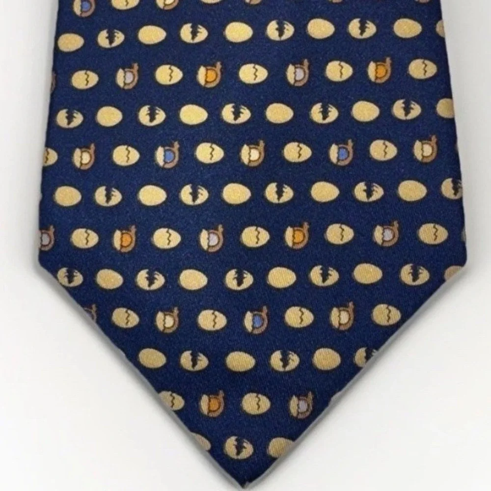 Salvatore Ferragamo Vintage 100% Silk Tie Navy Blue Hatching Chicken Great Cond.